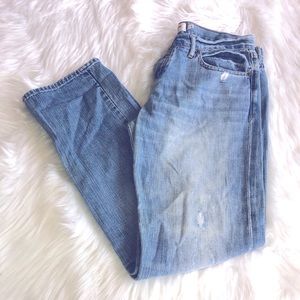 A&F Distressed Light wash Button Fly Cropped Jeans